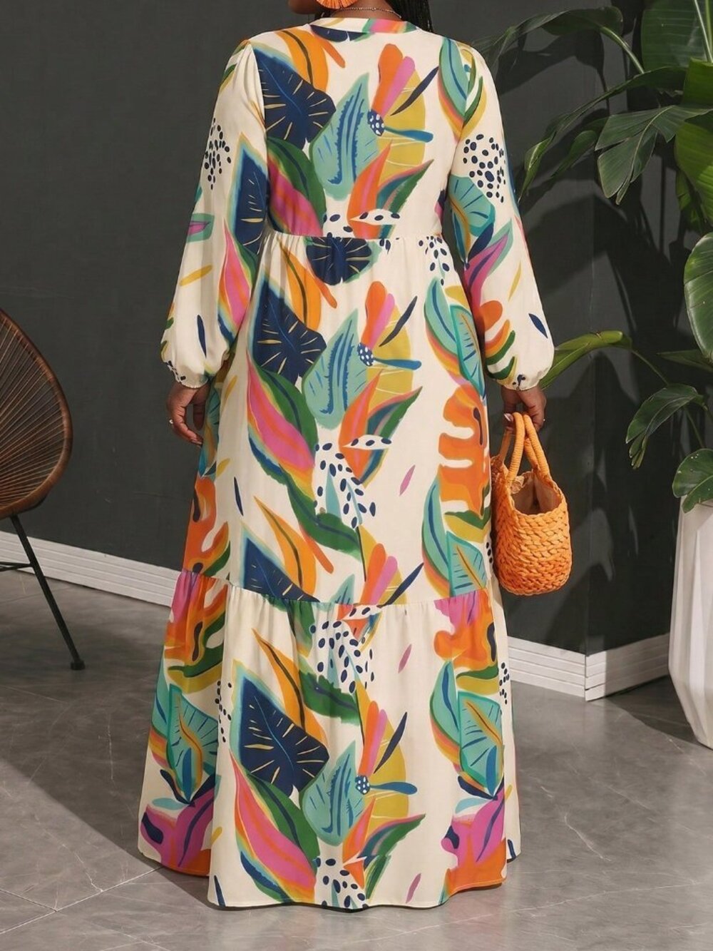 Multicolor Boho Women's Bohemian Tropical Print Dress - Picture 2 of 5